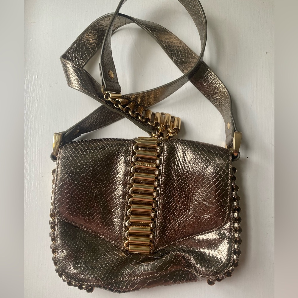 Ted Baker London gold snakeskin crossbody bag